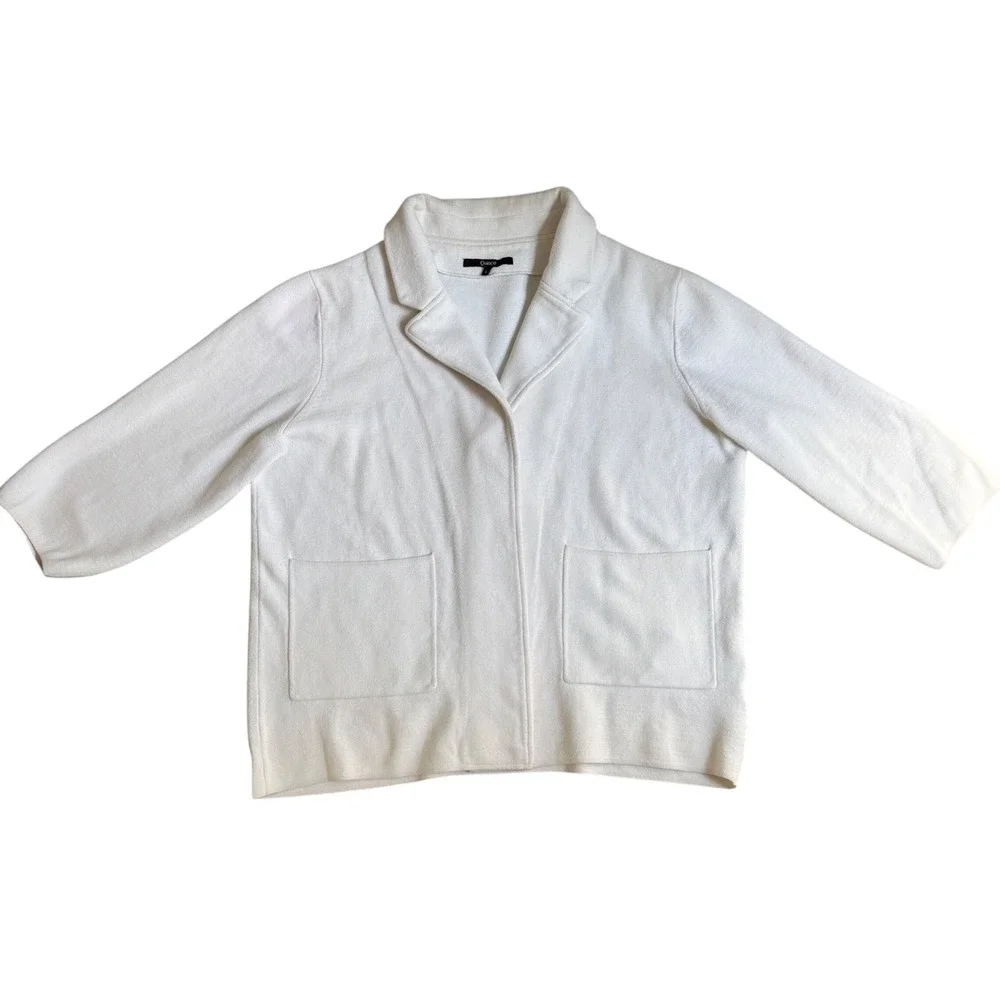 Quince Organic Cotton Knit Blazer Ivory White Cream Cardigan Jacket Large L